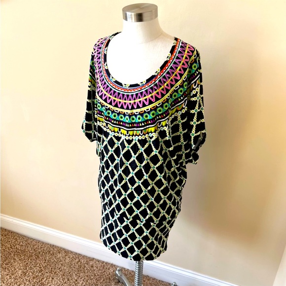 Pretty Palm Springs Trina Turk Classic Bright Colorful Retro Patter Tunic Top M - Picture 6 of 10